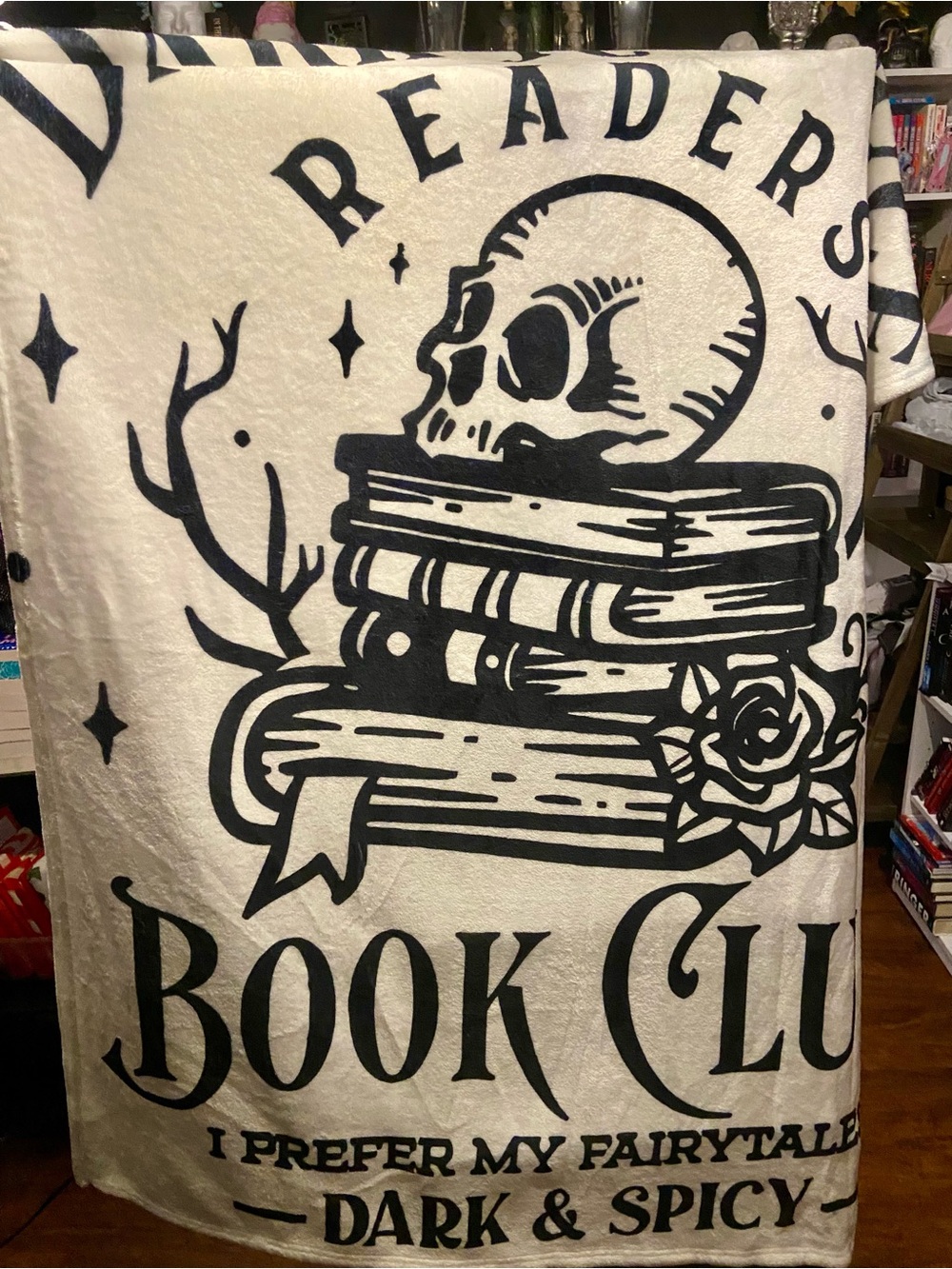 Reader's Book Club Throw Blanket - Black on Cream
